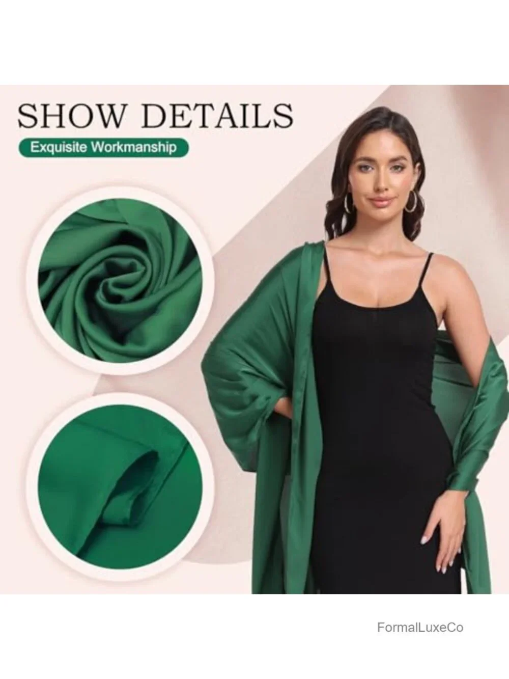 Satin Shawl Wrap for Evening Dresses Wedding Formal Cover Up